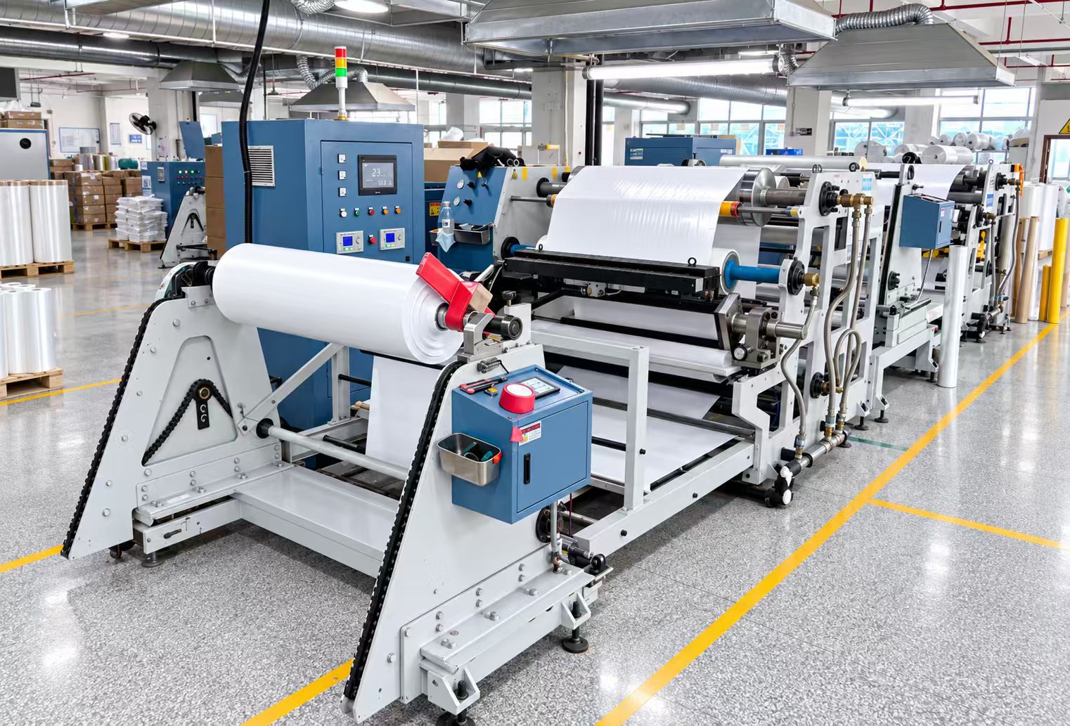 Slitting and cutting adhesive material into sections at the MZBIO factory